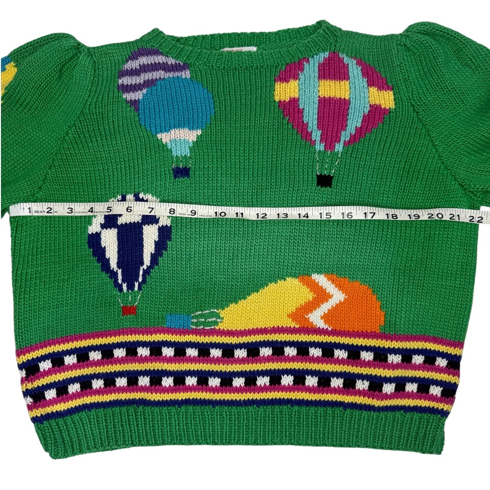 Vintage 80s VAN CLEEF Designs Hand Knit Hot Air Balloon Sweater Size Medium - Picture 6 of 9